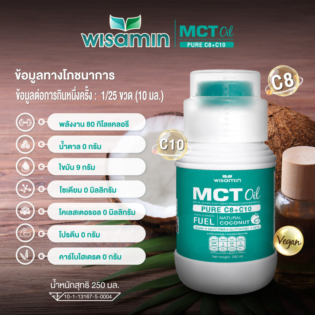 WISAMIN MCT Oil น้ำมันเอ็มซีที ชนิดน้ำ (ตราวิษามิน) 250 mL